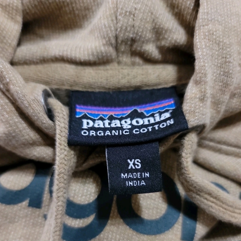 Patagonia Men's Heathered Tan Mountain Logo Organic Cotton Hoodie Size XS Unisex - Picture 5 of 6